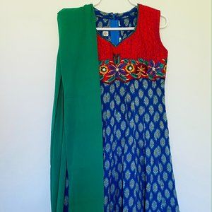 Embroidered Blue Silk Kurta